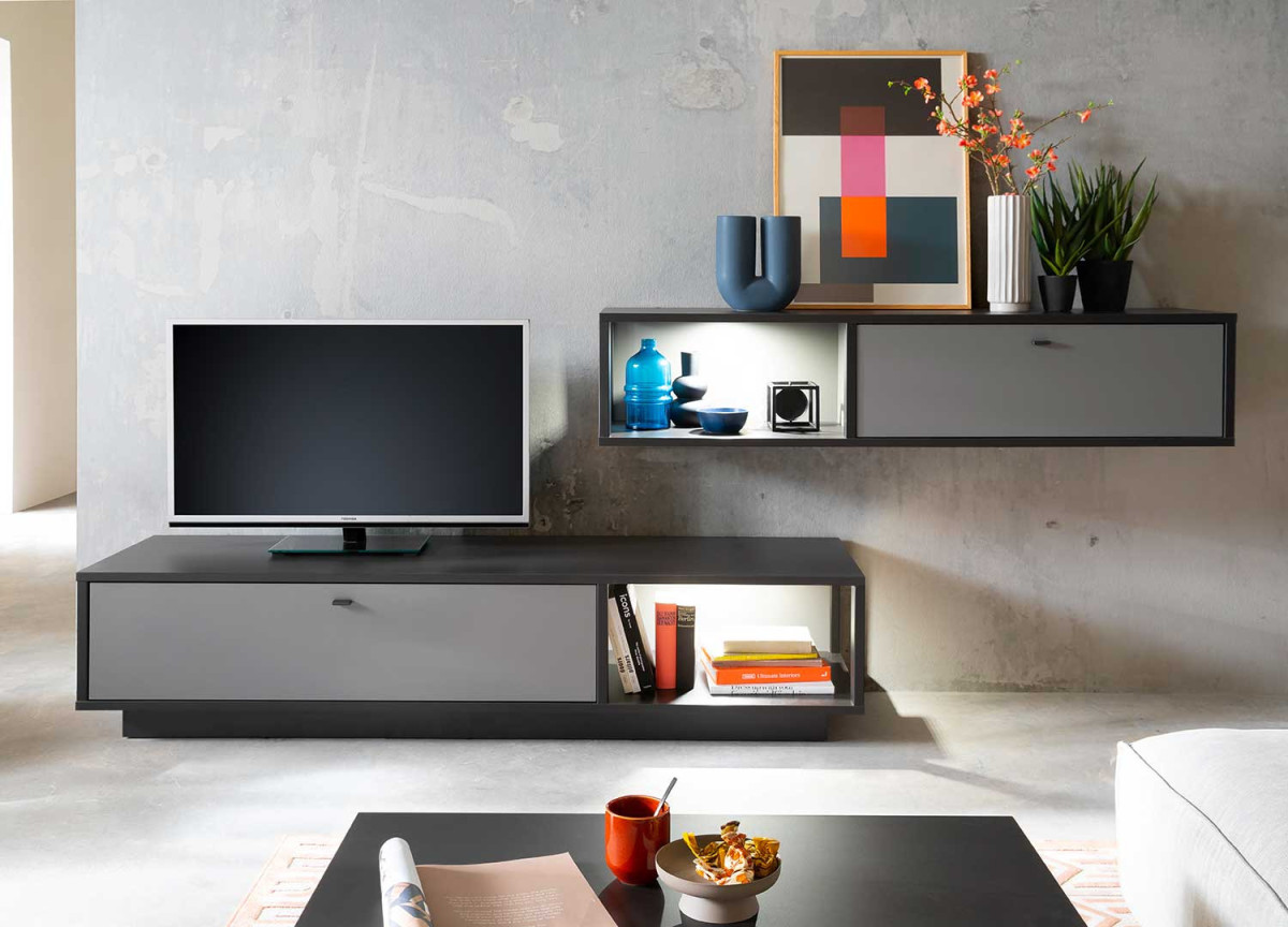 Meuble TV mural gris anthracite moderne