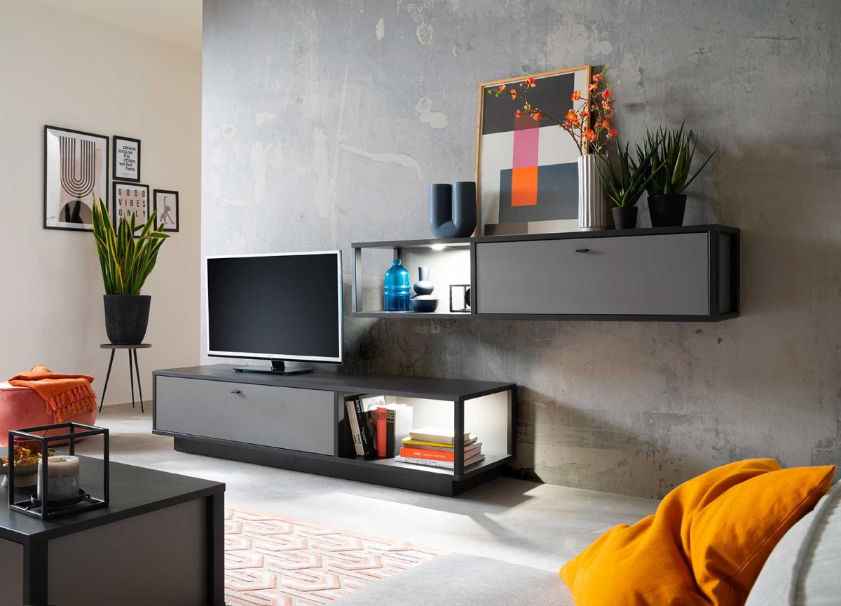 Meuble TV mural gris anthracite moderne