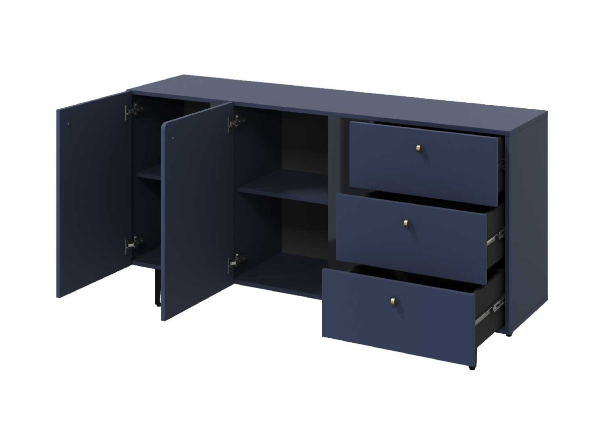 Meuble buffet bleu marine 2 portes 3 tiroirs