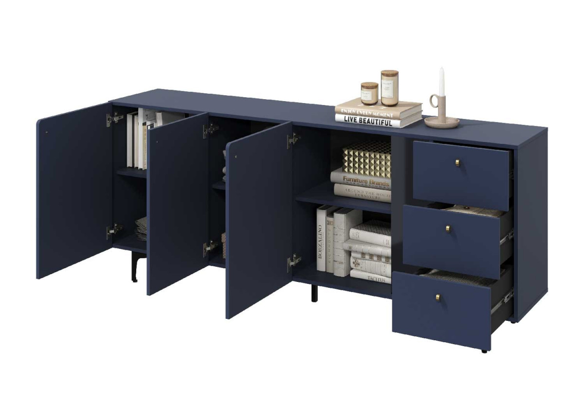 Meuble buffet bleu marine 3 portes 3 tiroirs