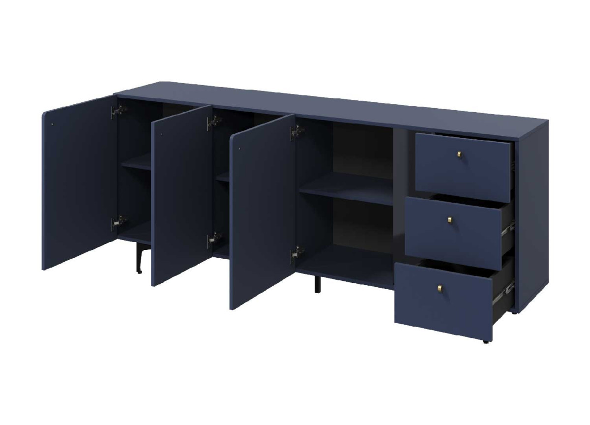 Meuble buffet bleu marine 3 portes 3 tiroirs