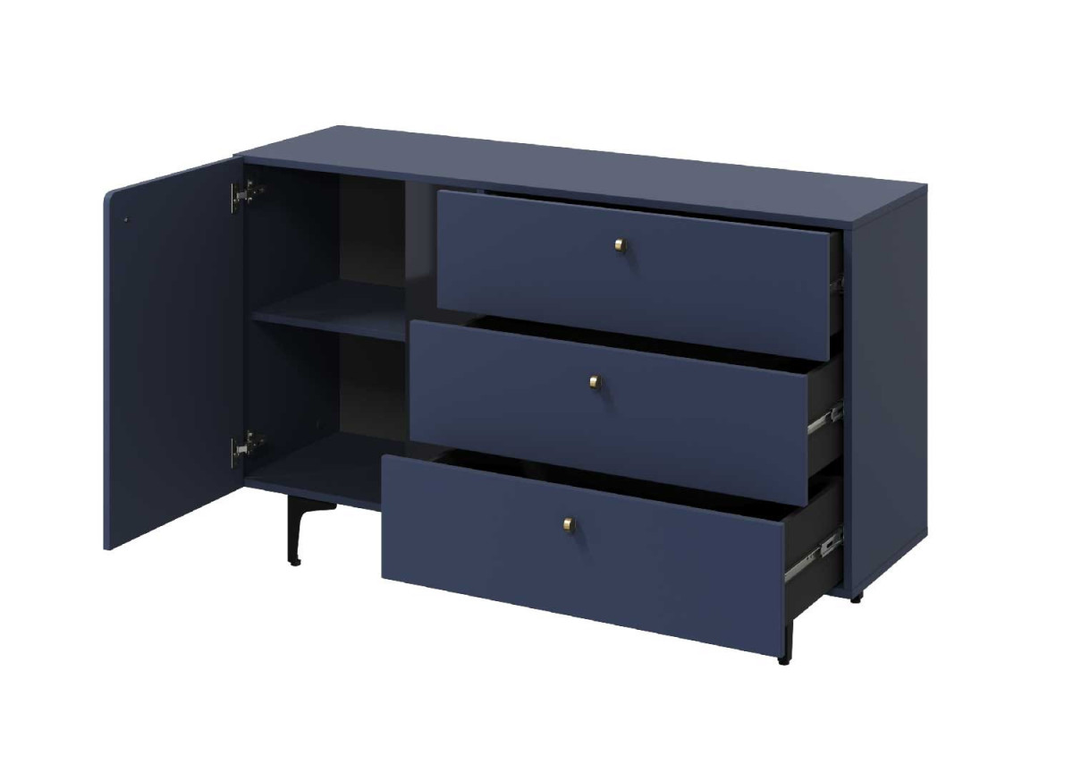 Buffet bleu marine 1 porte 3 tiroirs 138 cm