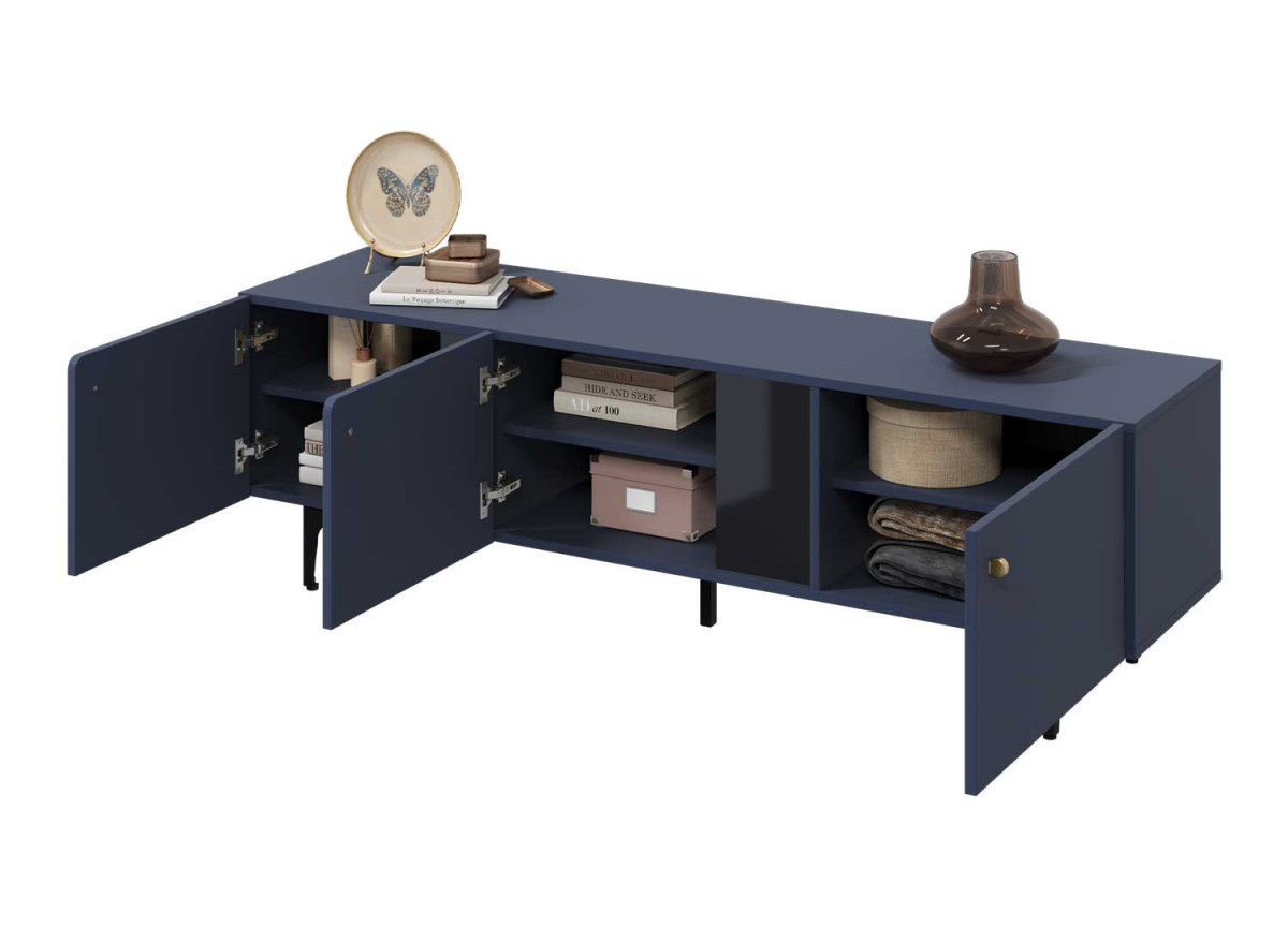 Meuble TV bleu marine 165 cm 3 portes