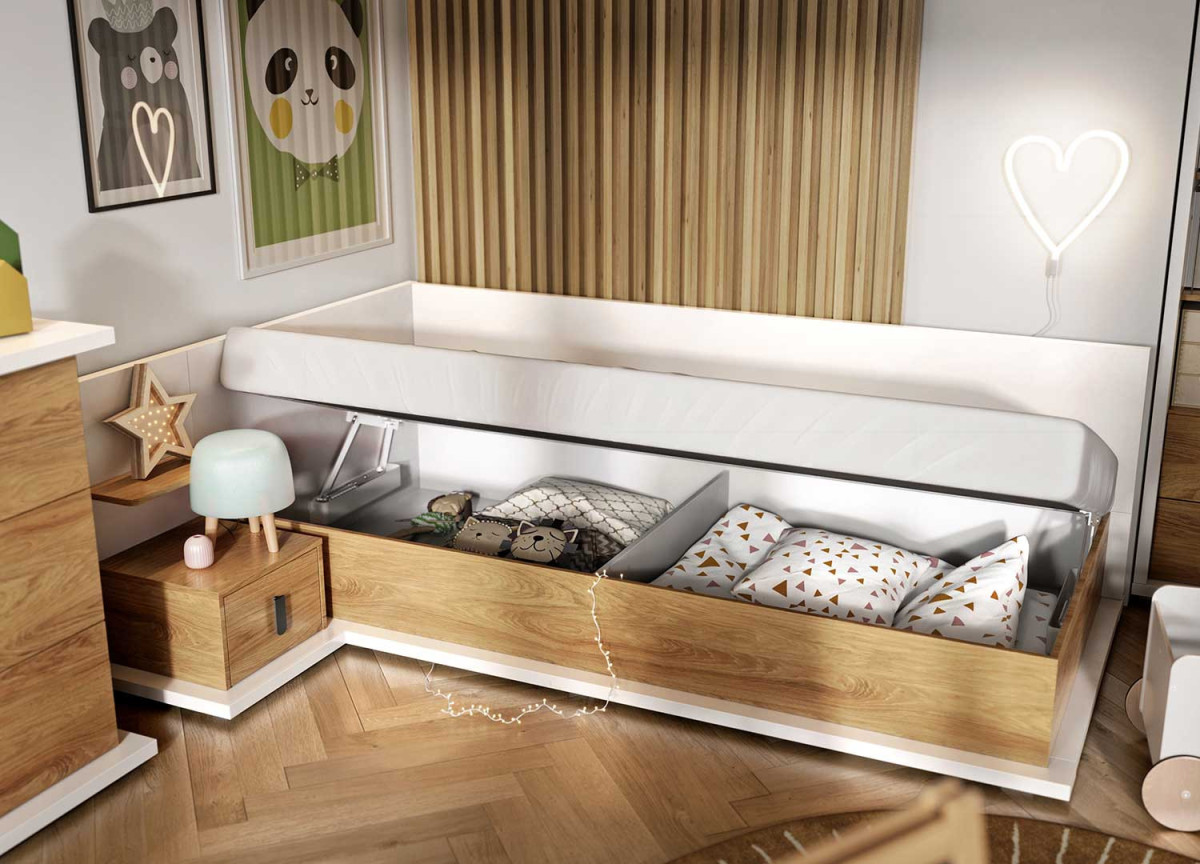 Lit coffre 90x200 avec sommier et matelas