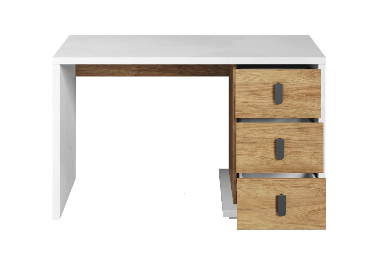 Bureau blanc alpin et décor chêne 3 tiroirs