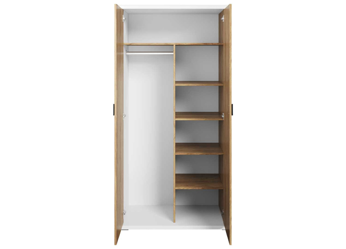 Armoire de chambre 2 portes blanche et chêne