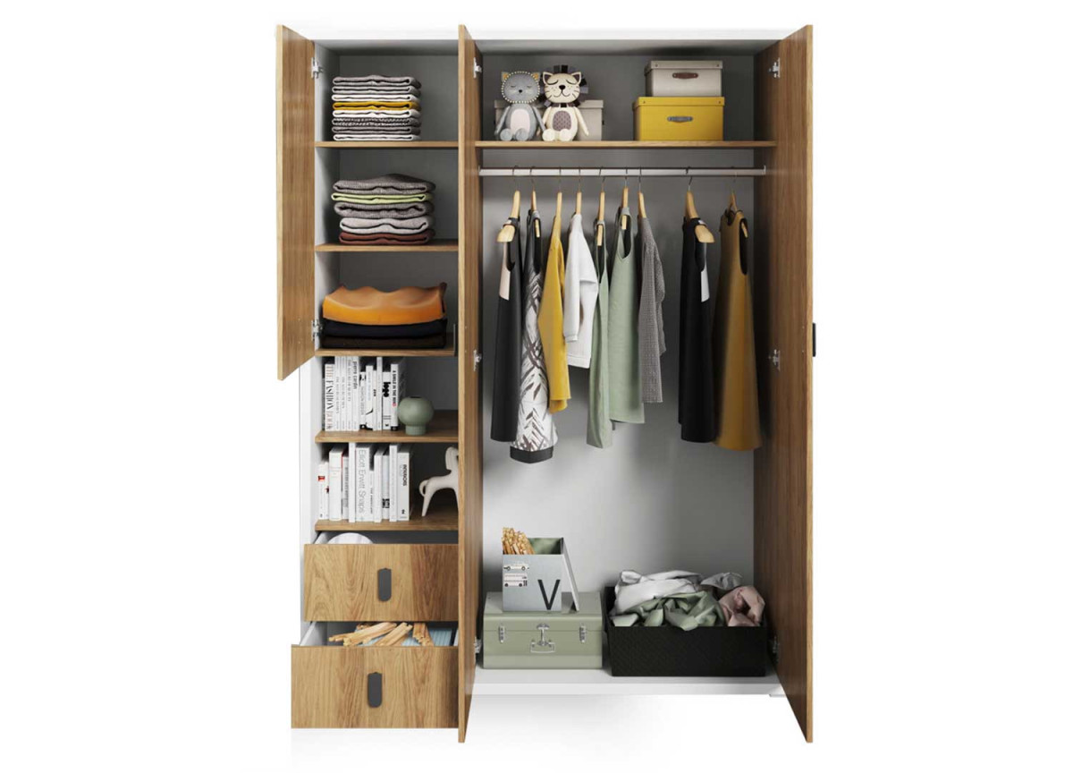 Grande armoire de chambre blanche et chêne