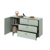 Buffet vert sauge 1 porte 3 tiroirs 138 cm