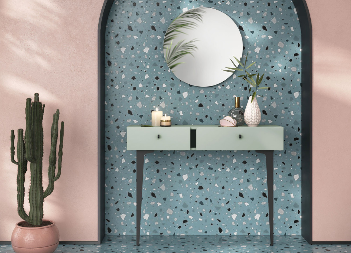 Console murale design vert sauge 2 tiroirs
