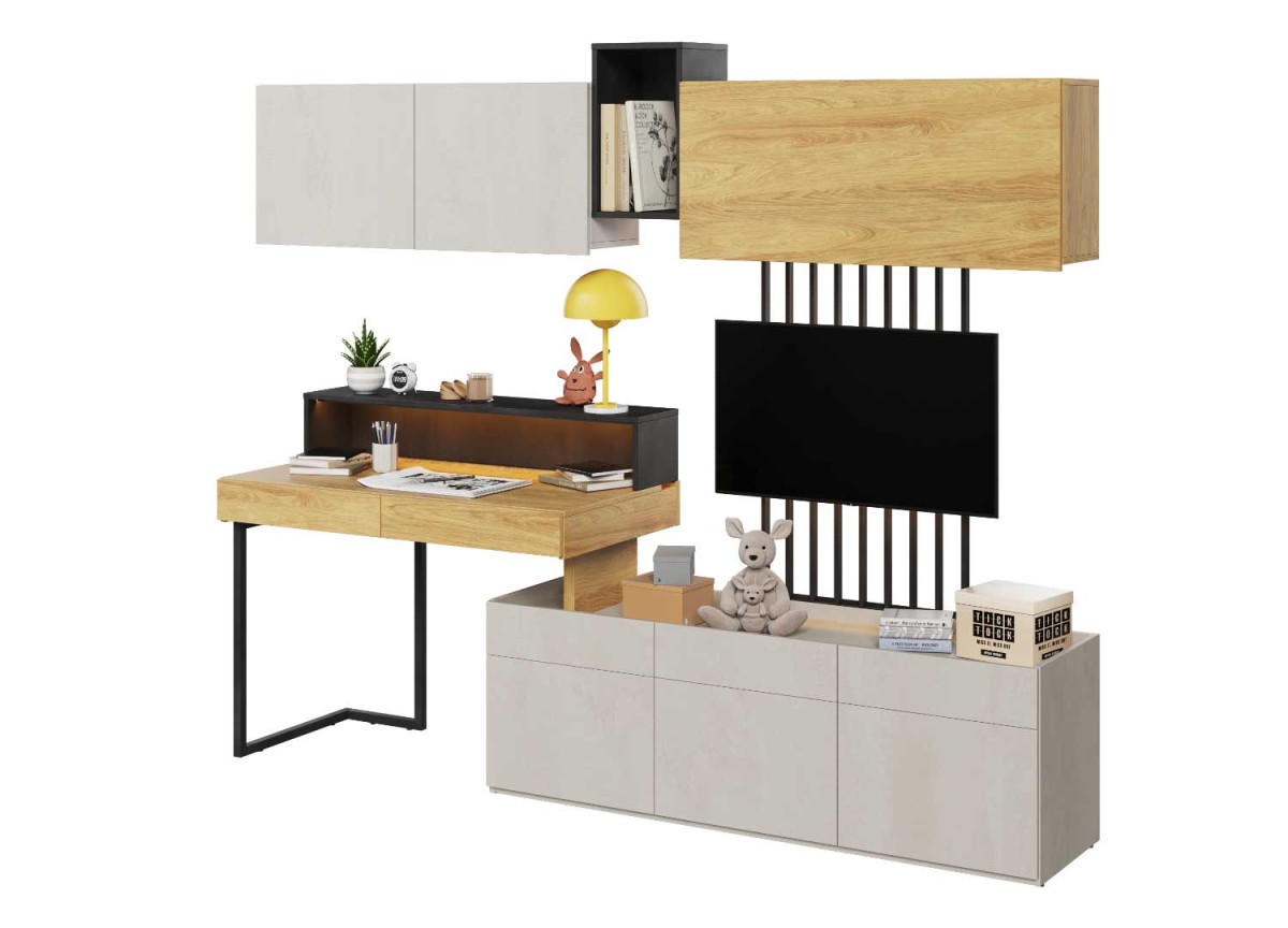 Ensemble meuble TV bureau et rangement