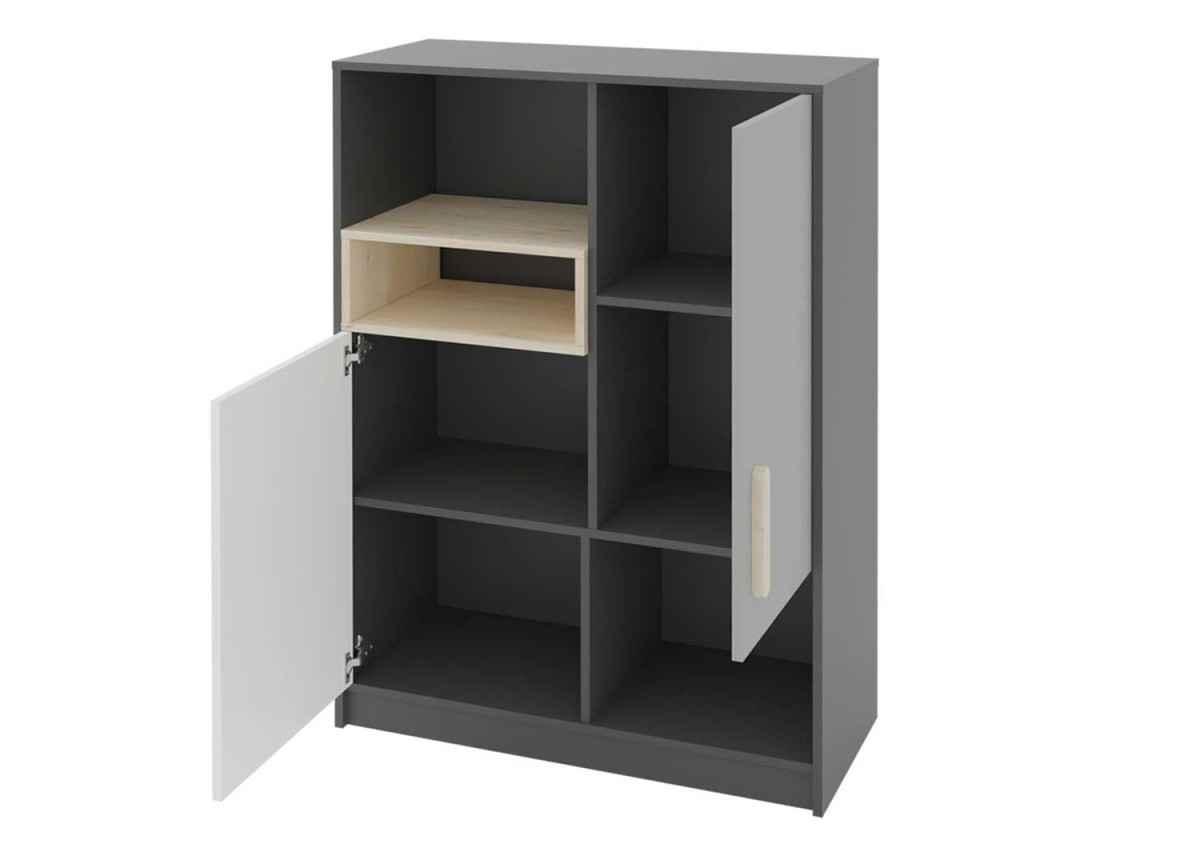 Rangement chambre enfant gris, blanc et bois