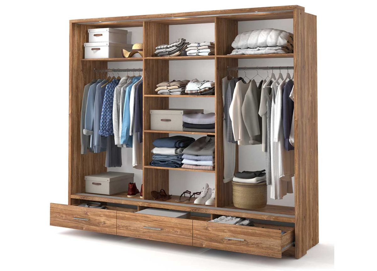 Grande armoire Chêne Stirling coulissante avec miroir