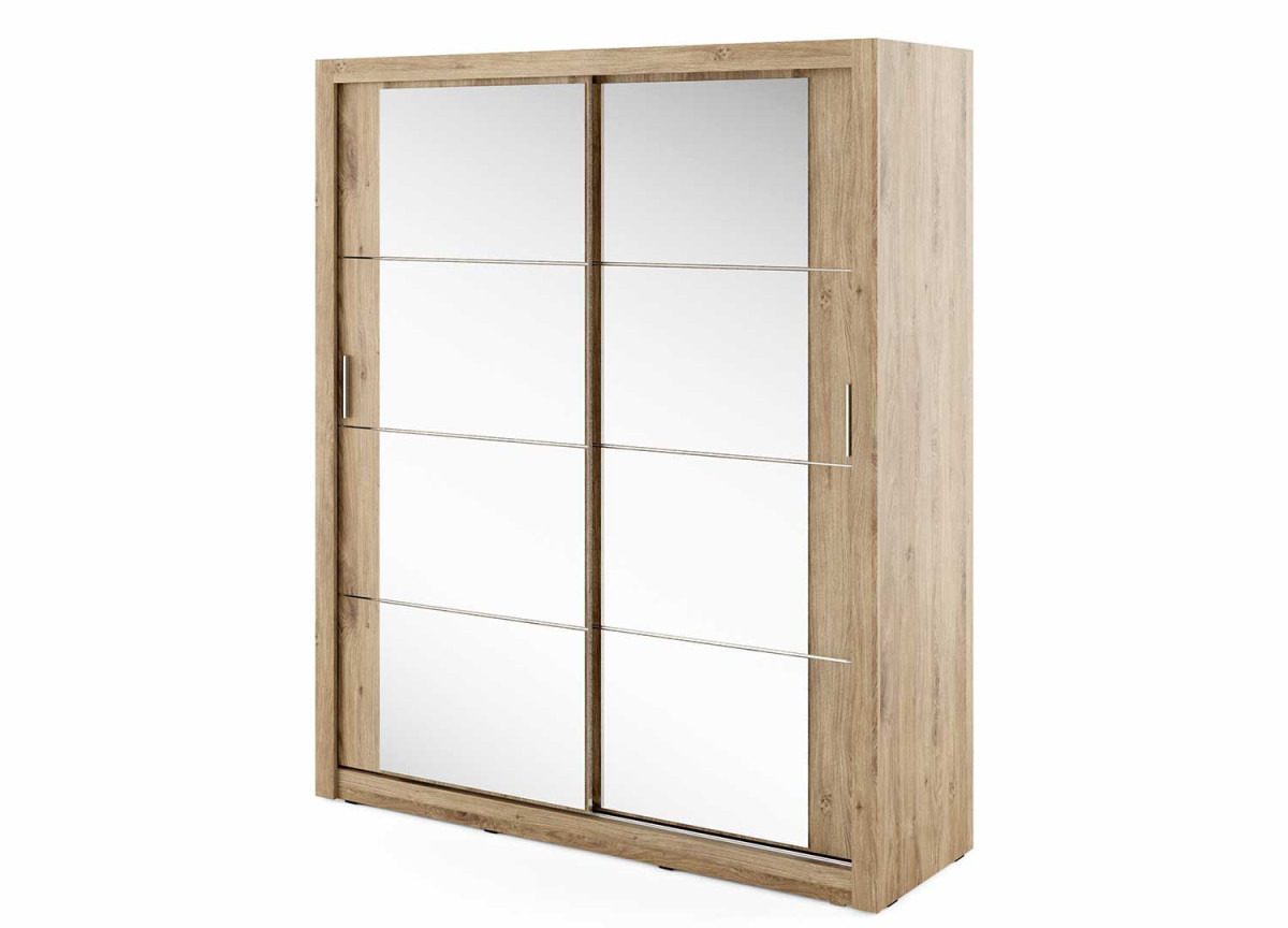 Armoire 2 portes coulissantes avec miroir Chêne Shetland
