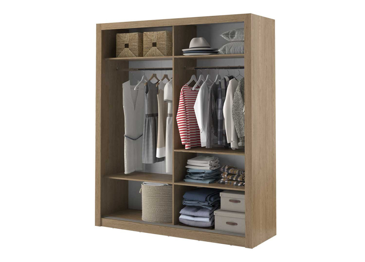 Armoire 2 portes coulissantes avec miroir Chêne Shetland