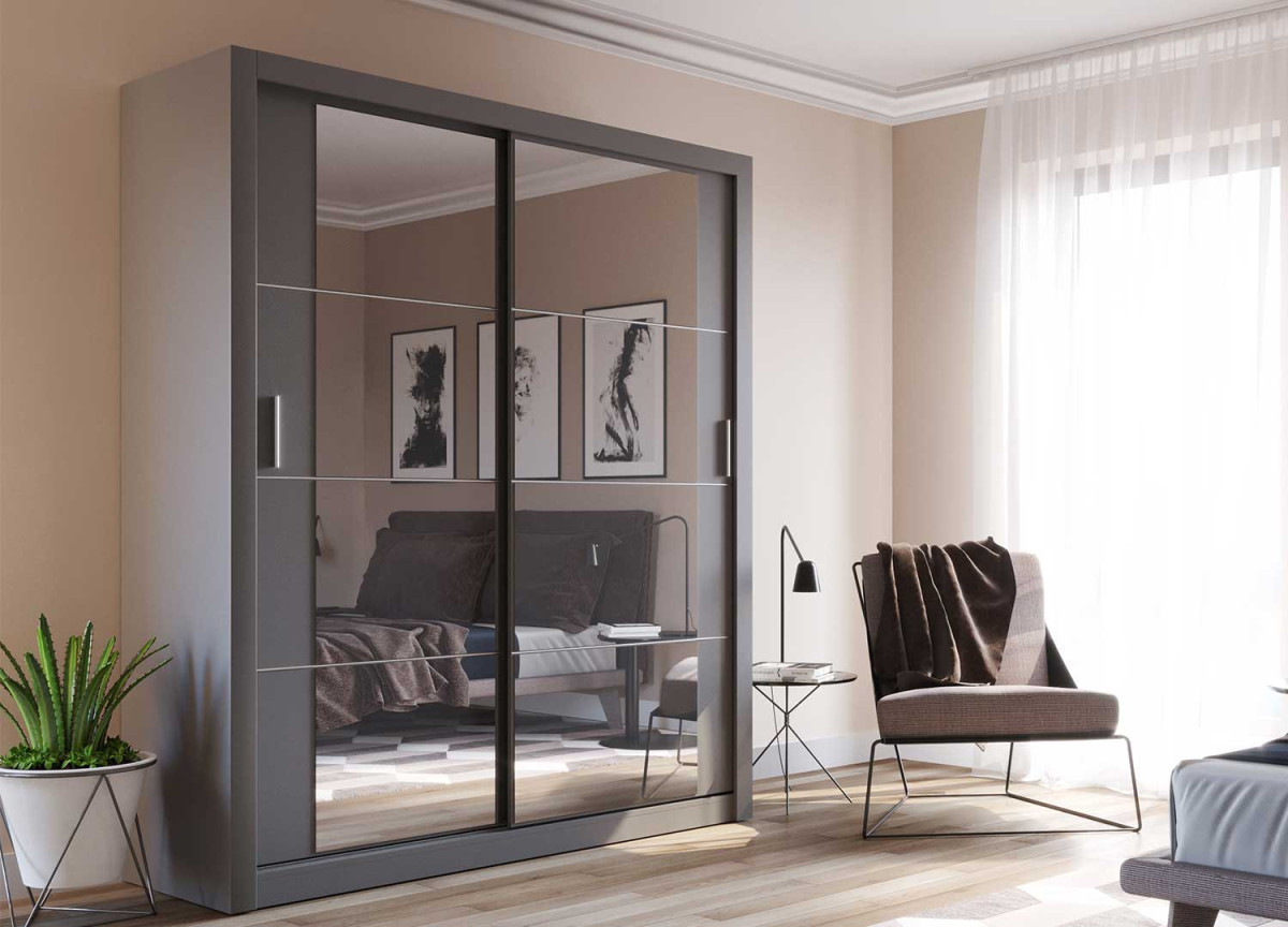 Armoire avec éclairage à portes coulissantes pour chambre adulte