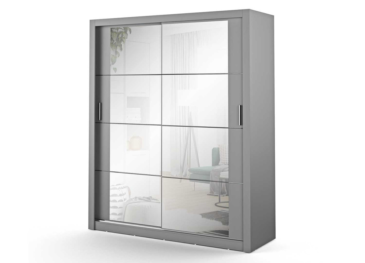 Armoire 2 portes coulissantes avec miroir grise