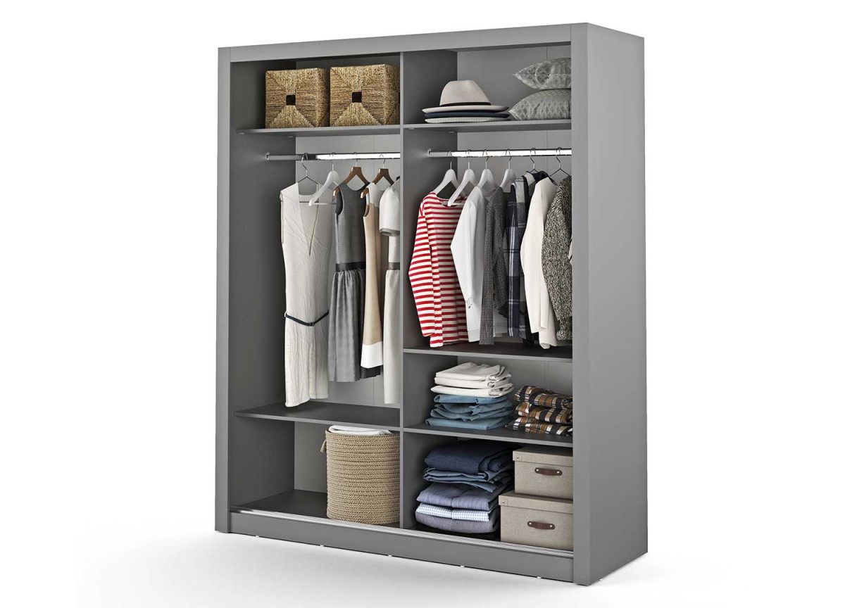 Armoire 2 portes coulissantes avec miroir grise