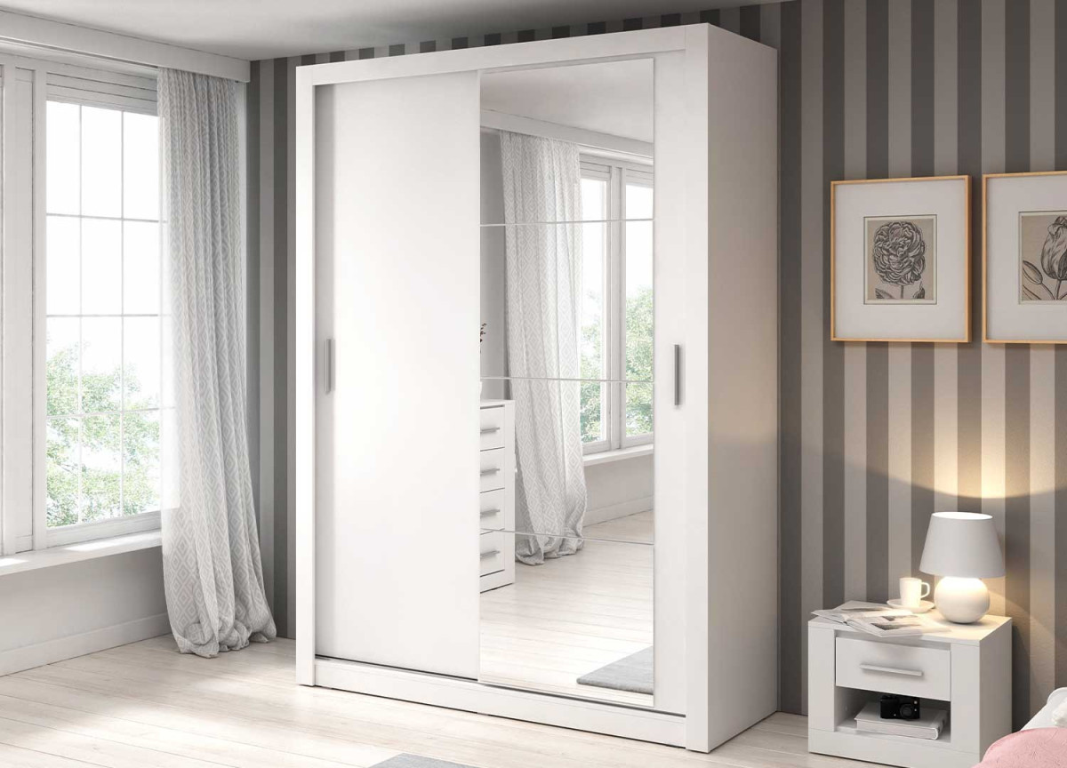 Armoire portes coulissantes blanche avec miroir