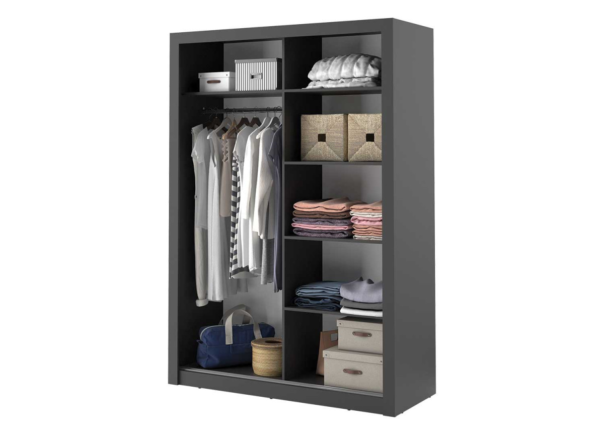 Armoire portes coulissantes noire avec miroir
