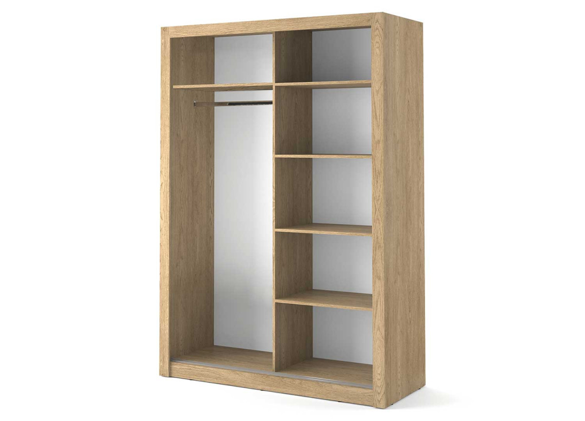 Armoire portes coulissantes déco chêne Shetland avec miroir