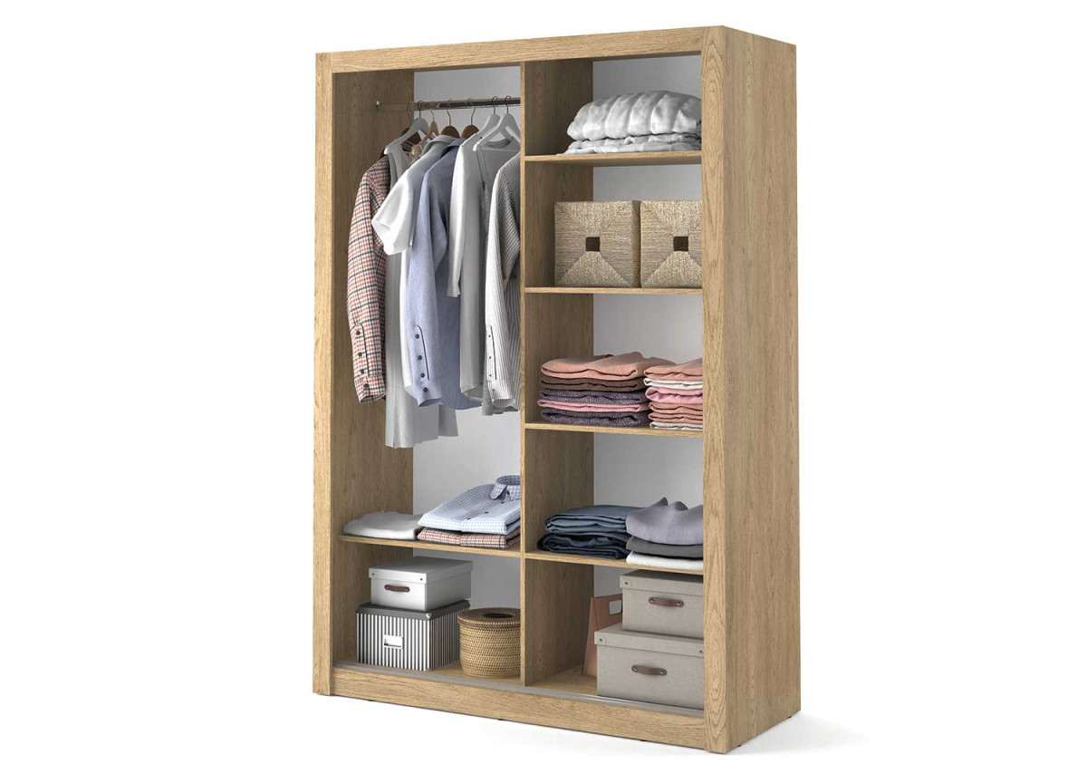 Armoire portes coulissantes déco chêne Shetland avec miroir