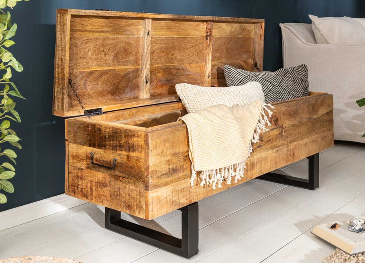 Banc coffre en bois de manguier et métal noir