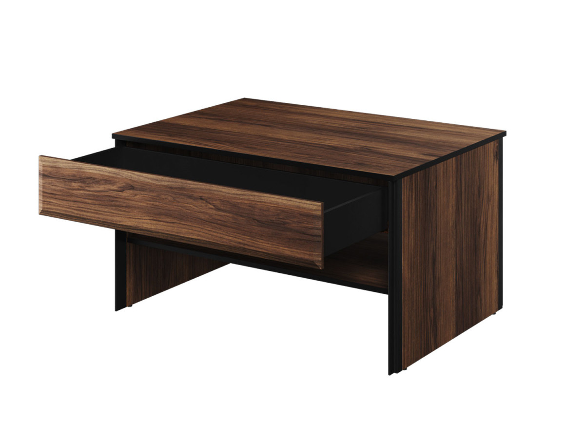 Table basse avec tiroir chêne foncé et noir rectangulaire