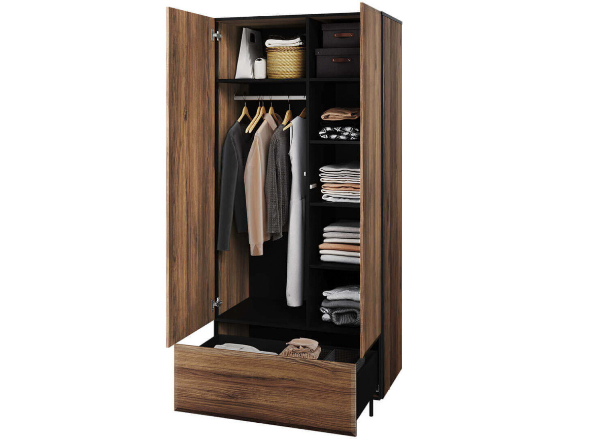 Armoire d'entrée penderie et rangement chêne foncé et noir