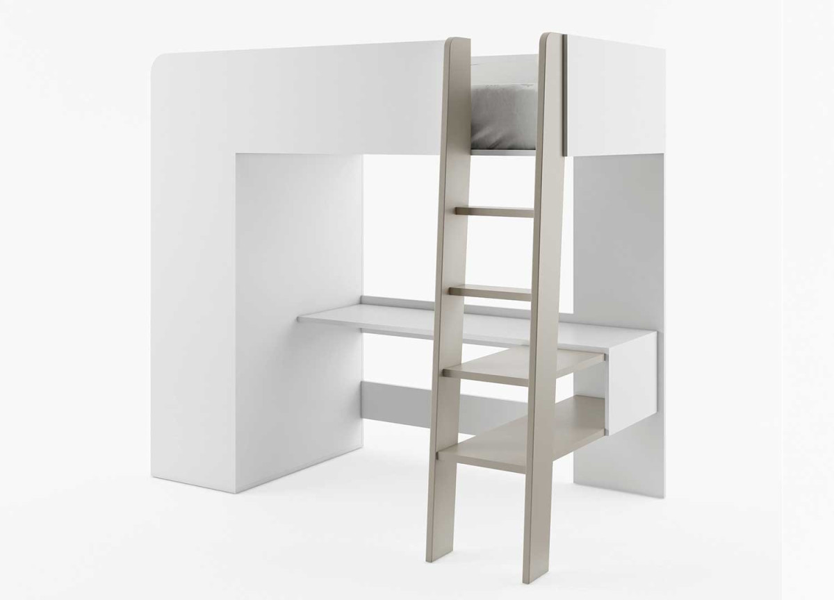Lit mezzanine 1 place, bureau et rangement