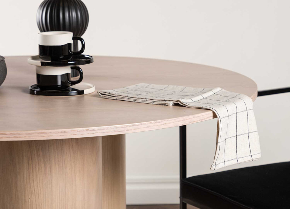 Table à manger ronde en bois 110 cm chêne chaulé