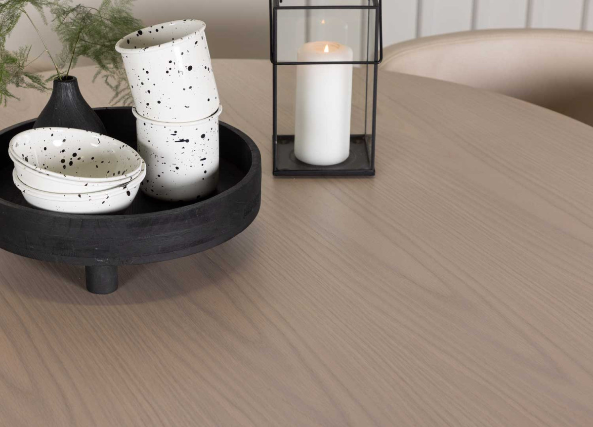 Table à manger ronde en bois 110 cm chêne chaulé