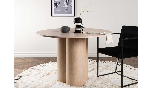 Table à manger ronde en bois 110 cm chêne chaulé