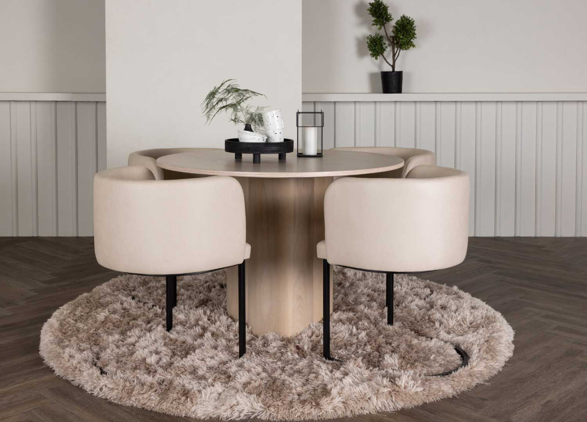 Table à manger ronde en bois 110 cm chêne chaulé