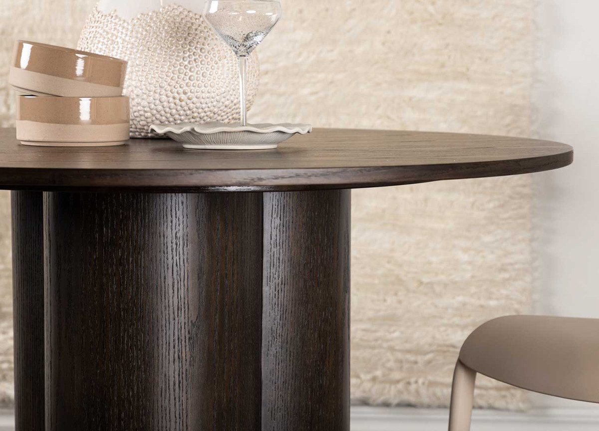 Table à manger ronde 110 cm en bois finition Moka