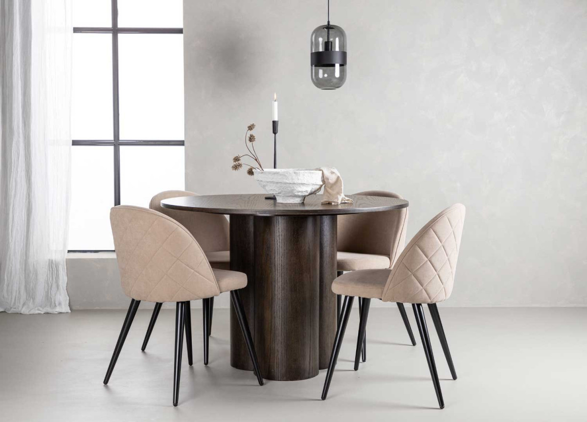 Table à manger ronde 110 cm en bois finition Moka