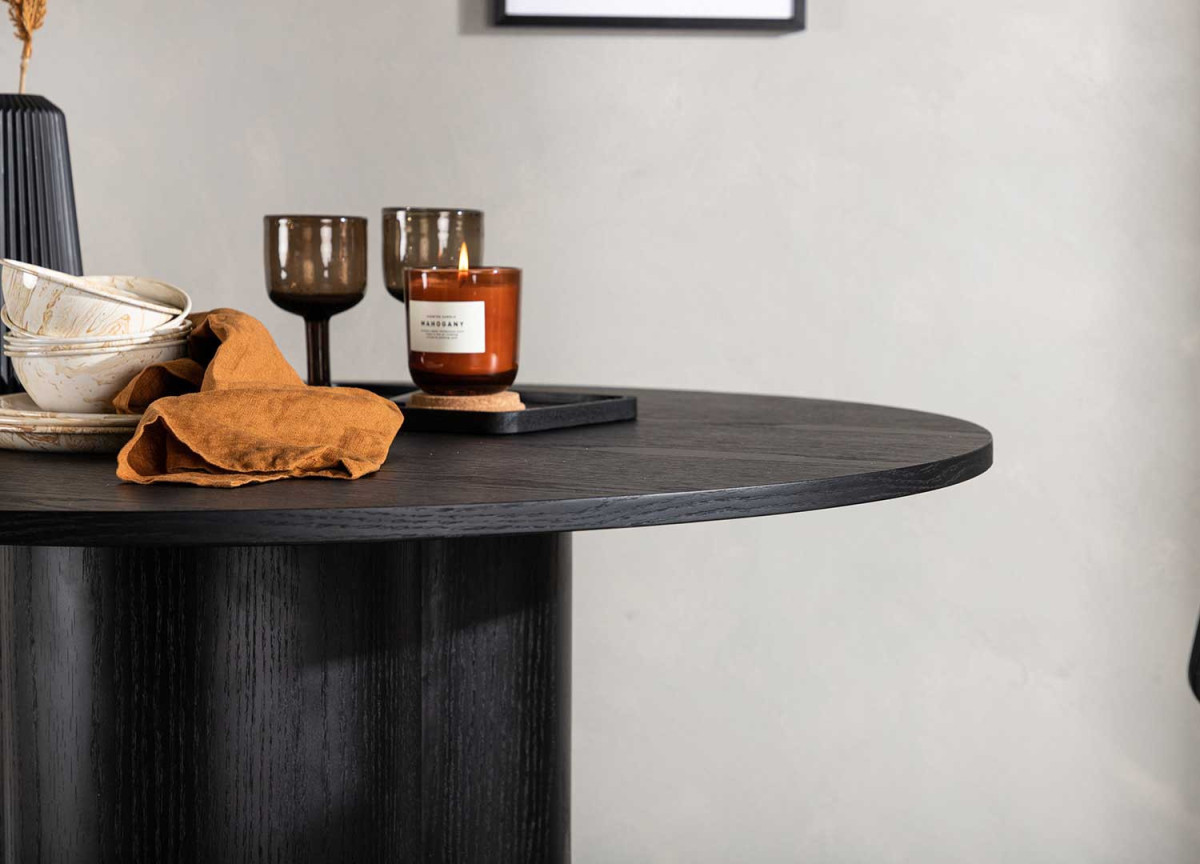 Table à manger ronde 110 cm en bois finition noir