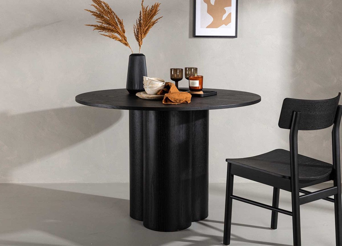 Table à manger ronde 110 cm en bois finition noire