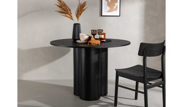 Table à manger ronde 110 cm en bois finition noir