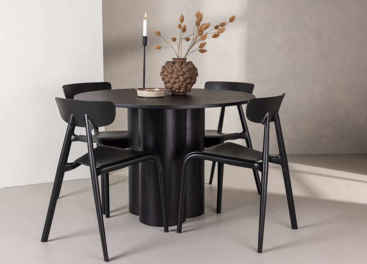 Table à manger ronde 110 cm en bois finition noir