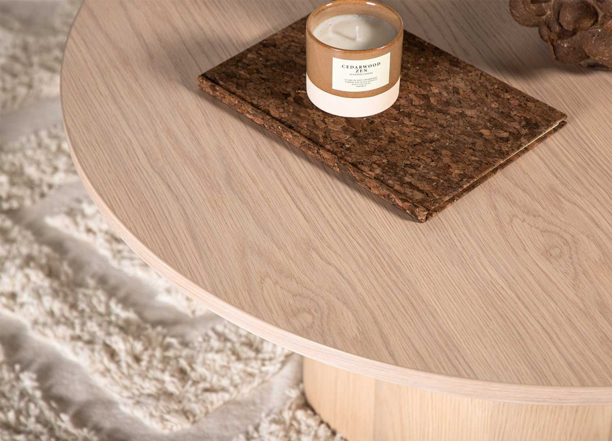 Table basse ronde en bois 80 cm chêne chaulé