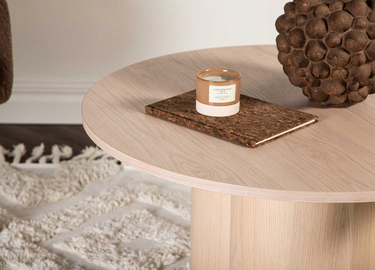 Table basse ronde en bois 80 cm chêne chaulé