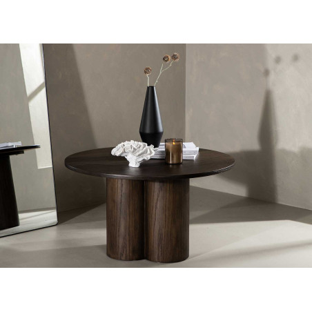 Table basse ronde design 80 cm en bois finition Moka