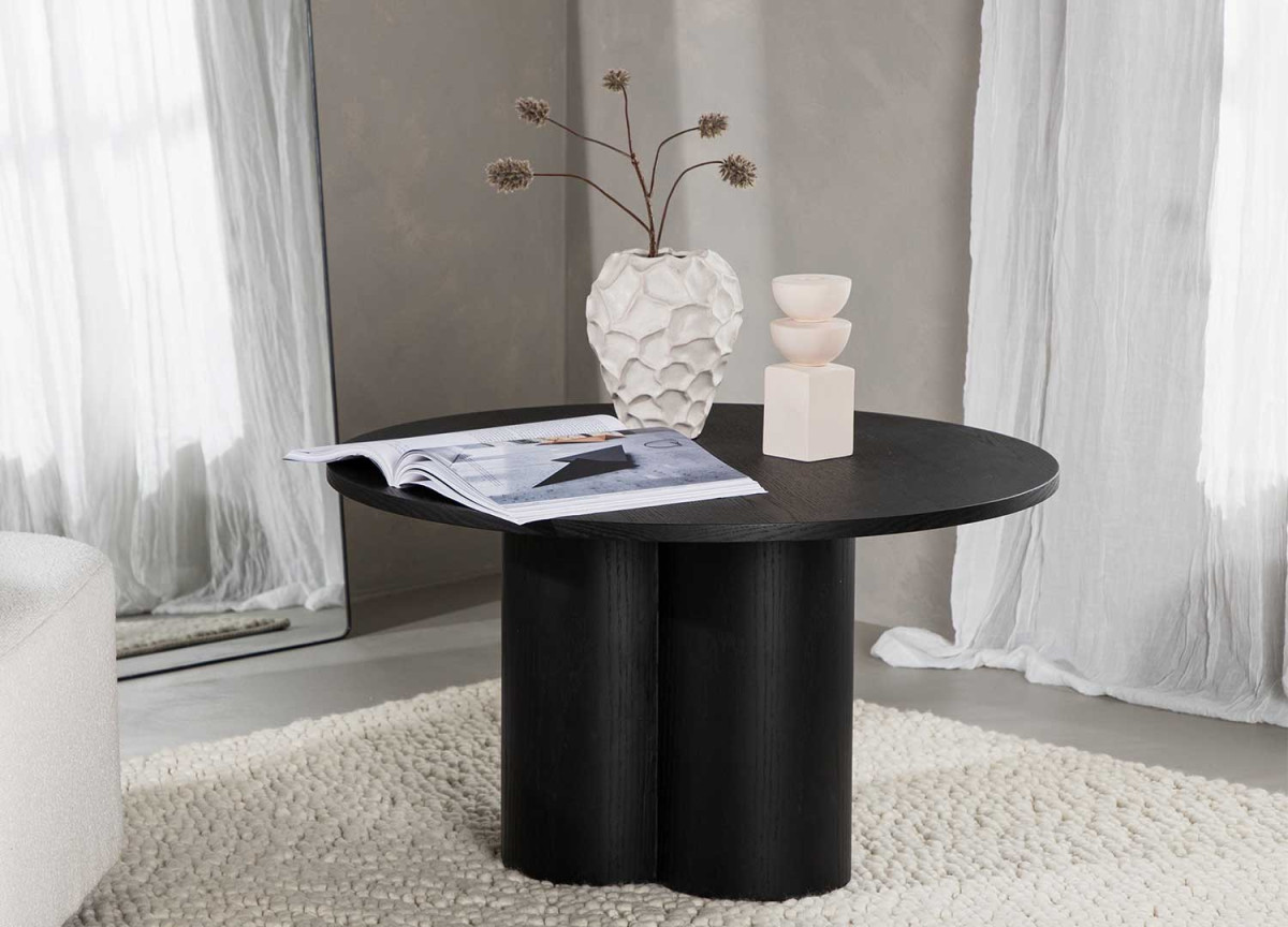 Table basse ronde 80 cm en bois finition noire