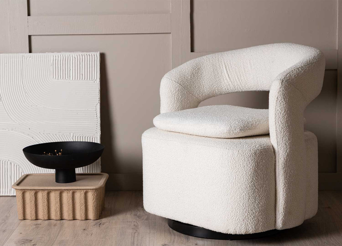 Fauteuil design en tissu bouclé blanc