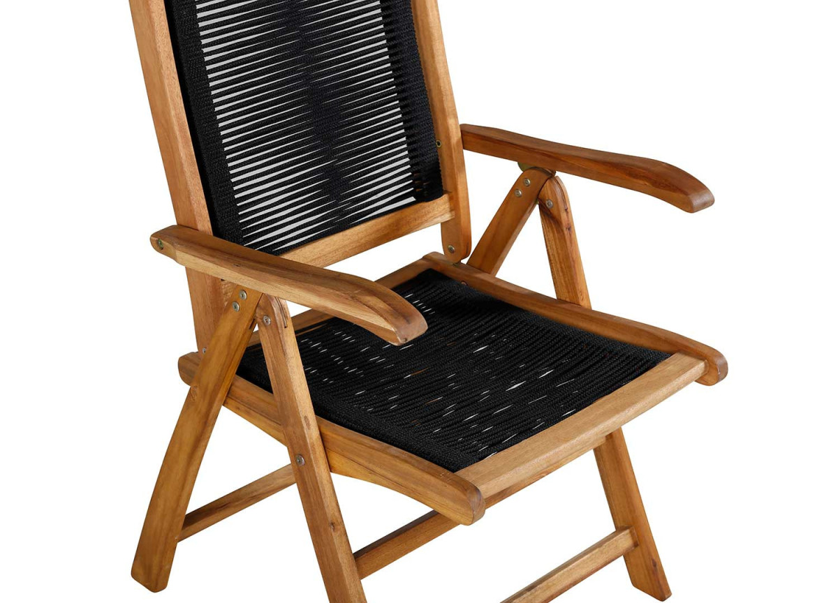 Chaises confortables pliantes en bois et corde filé noir