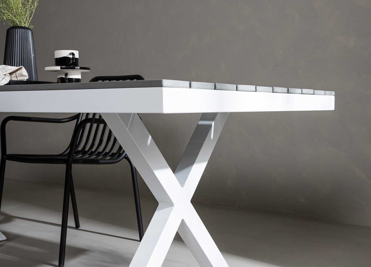 Table de jardin grise et blanche 200 cm