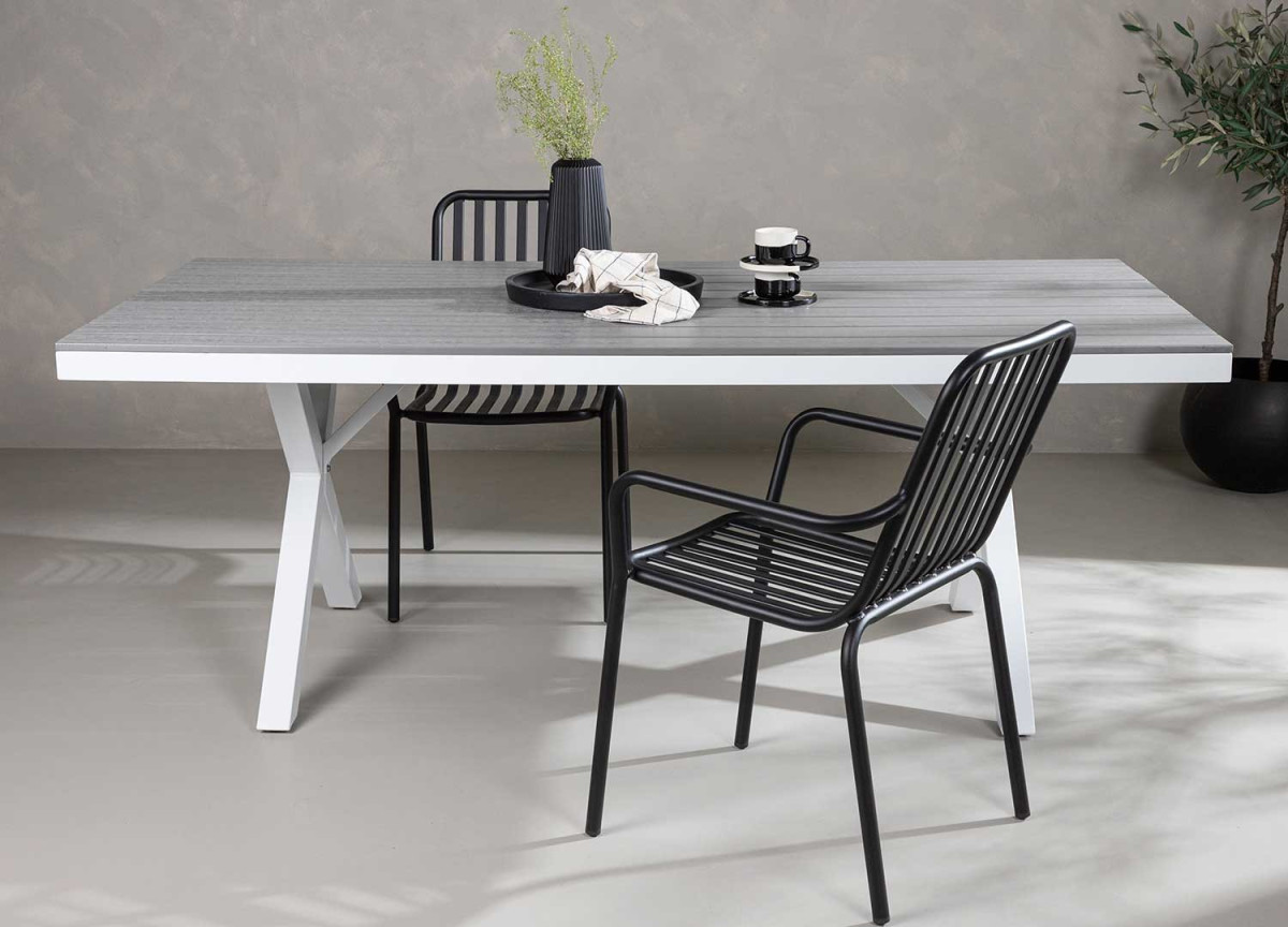 Table de jardin grise et blanche 200 cm