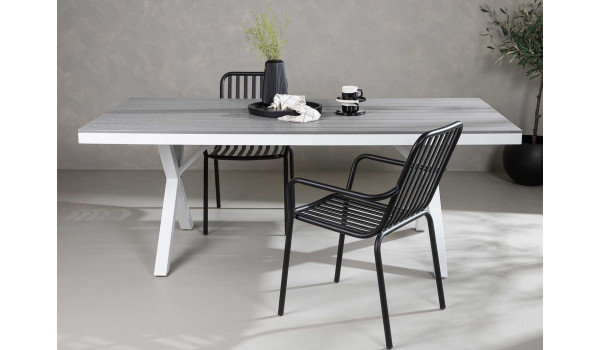 Table de jardin grise et blanche 200 cm