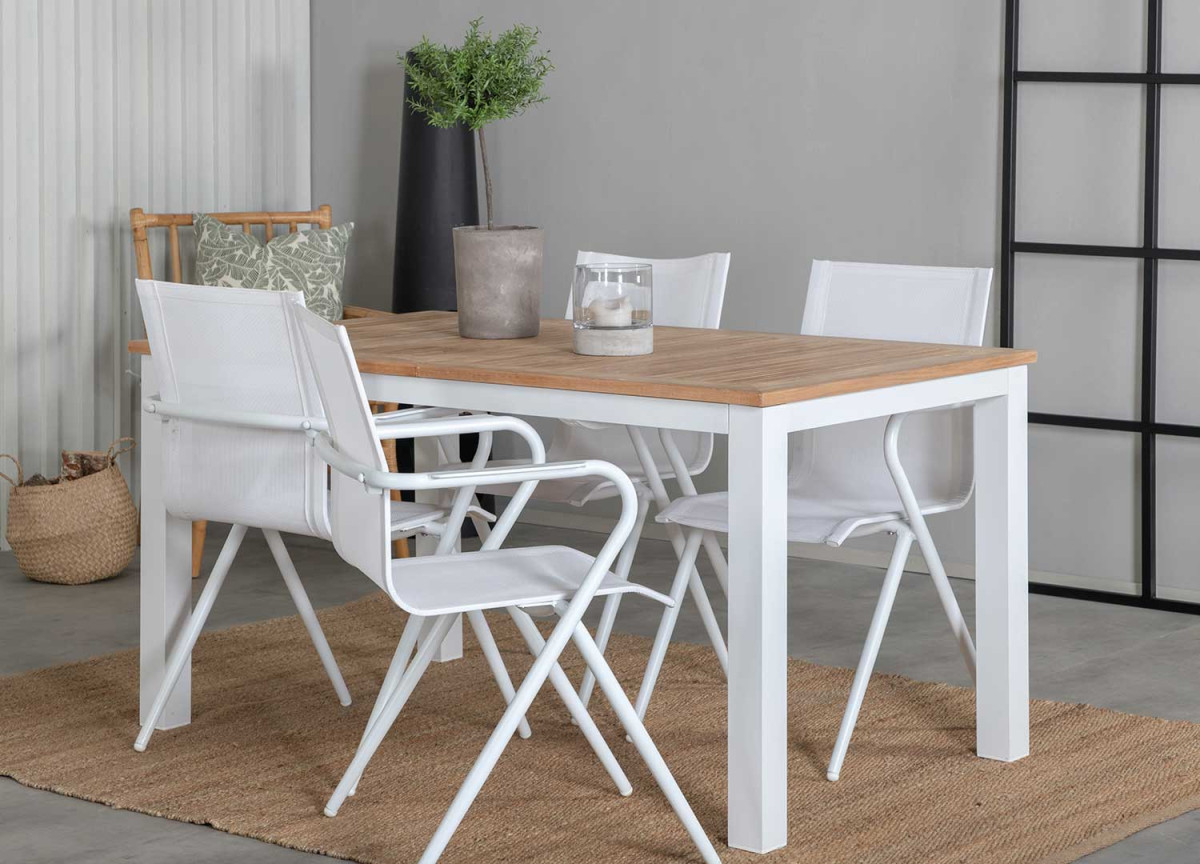 Table de jardin extensible en teck et aluminium blanc