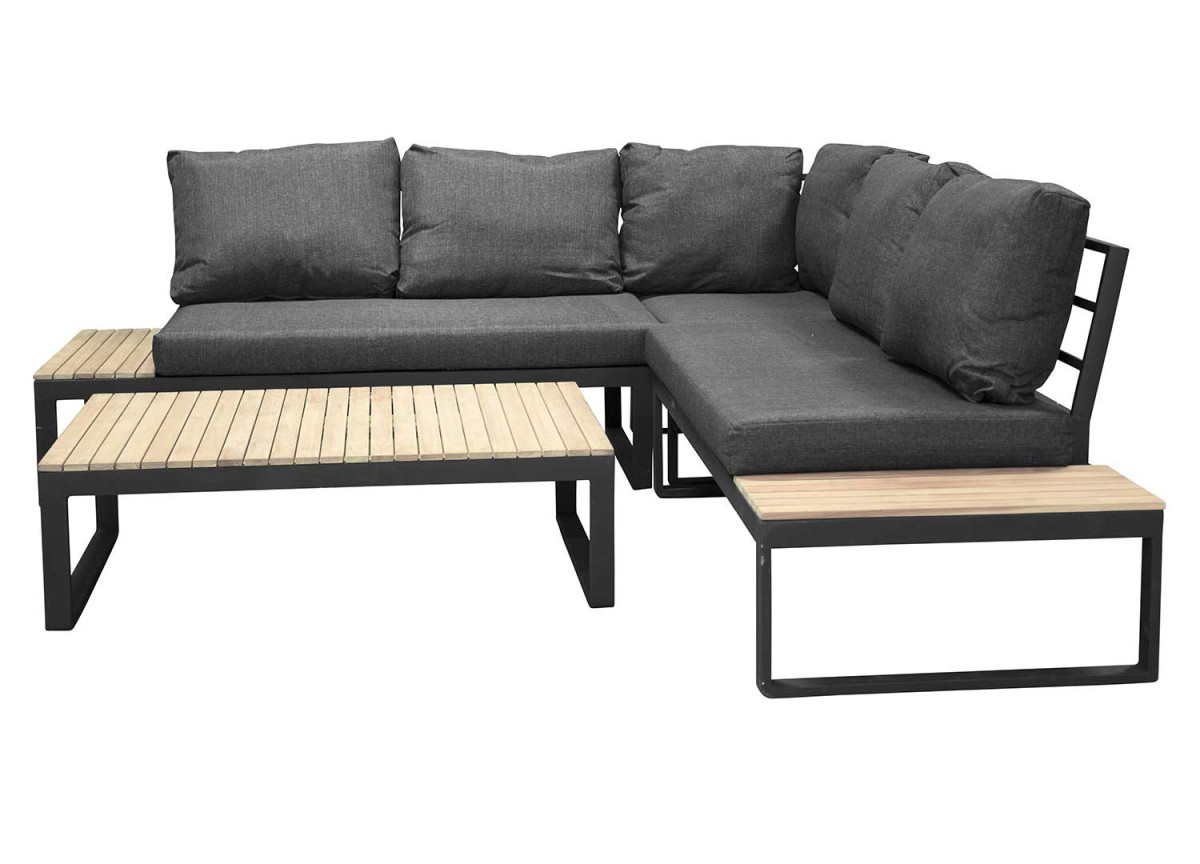 Salon d'angle de jardin contemporain gris, 5 places